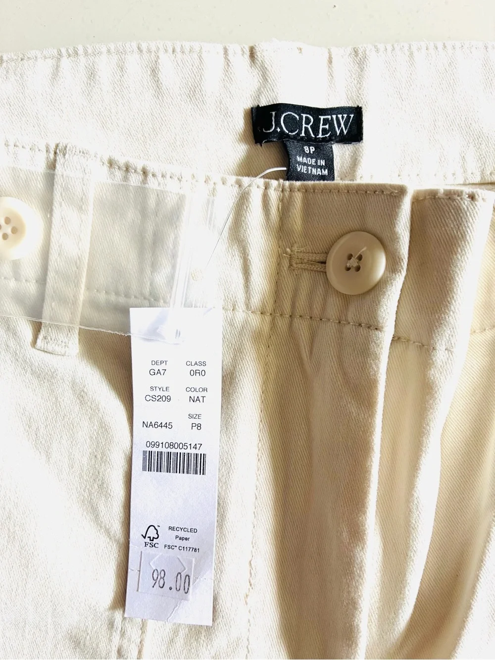 JCREW Petite patch-pocket slim chino women’s pants in beige size 8p.
